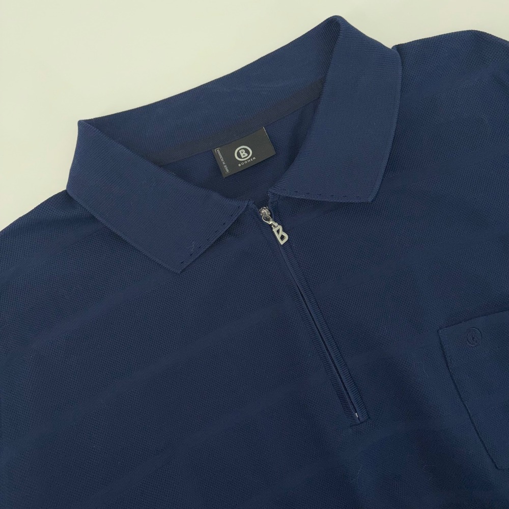 Bogner Mens 3XL Navy Blue Quarter Zip Short Sleeve Cotton Stripe Polo Shirt